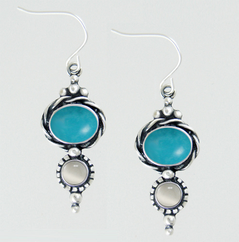 Sterling Silver Drop Dangle Earrings With Turquoise And White Moonstone